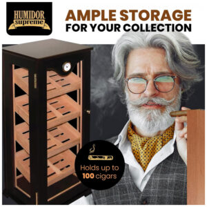 Umidificador para Charutos Quality Importers Mogno com Vidro Temperado para 100 Charutos HUM DIS7