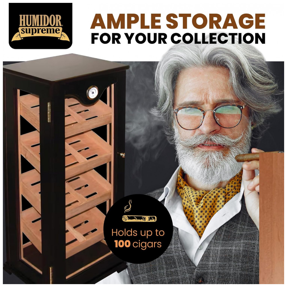 Umidificador para Charutos Quality Importers Mogno com Vidro Temperado para 100 Charutos HUM DIS7