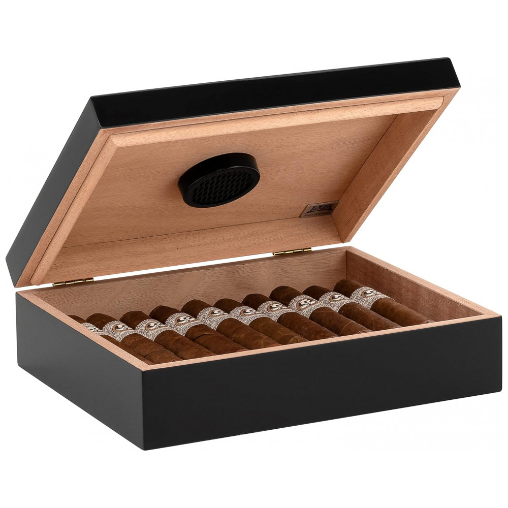 Humidor Supreme Preto Série Red Line 20 Charutos Cedro Espanhol Interior