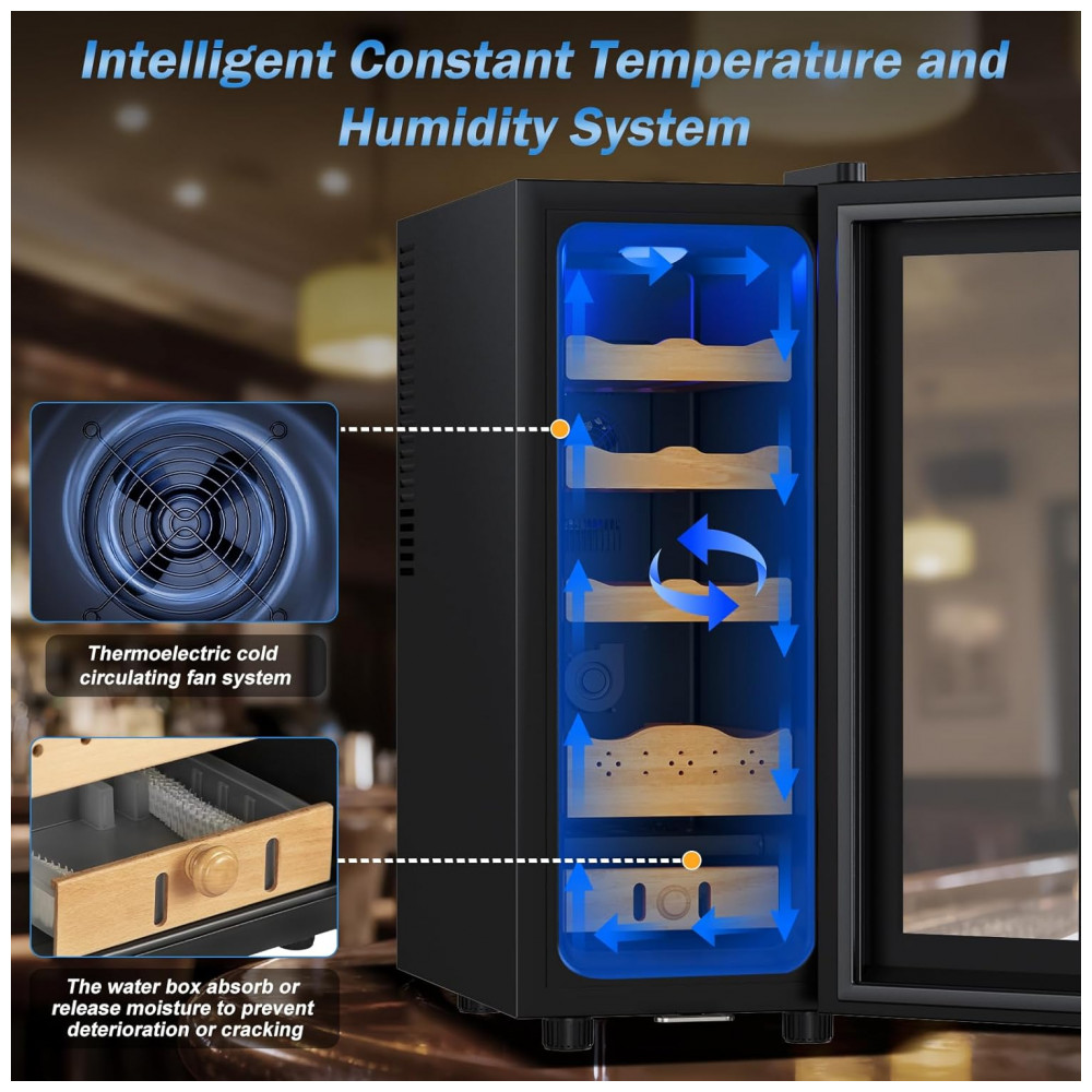 Humidor Elétrico Velivi Preto 35L com Controle de Temperatura e Umidade 110V