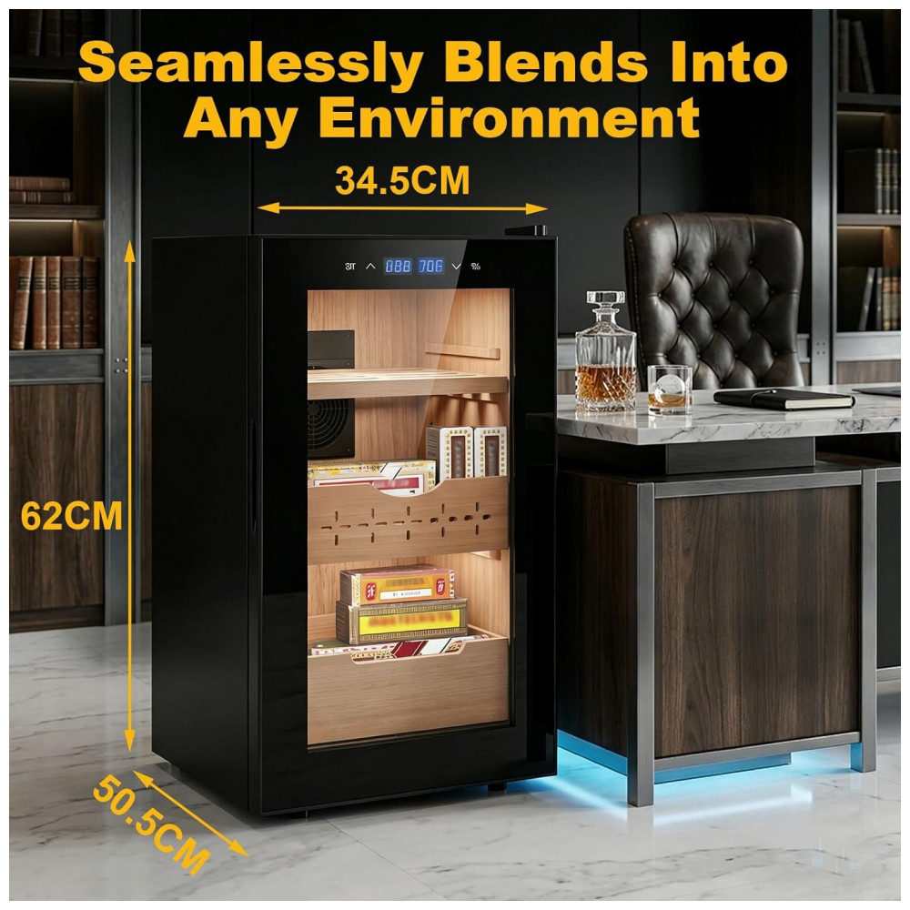 Humidor Elétrico Koyike 46L para 200 Charutos com Aquecimento e Resfriamento Compensação Térmica 110V