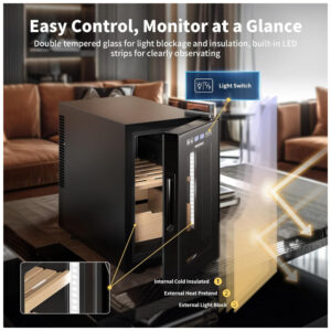Humidor Elétrico NEEDONE Preto 16L com Controle de Temperatura e Umidade para 100 Charutos 110V