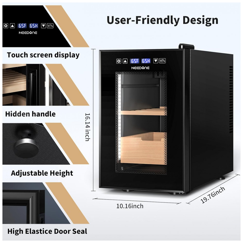 Humidor Elétrico NEEDONE Preto 16L com Controle de Temperatura e Umidade para 100 Charutos 110V