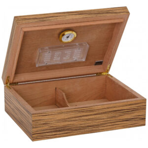 Umidor Desktop Supreme Madeira Zebrawood 40 75 Charutos com Higrômetro