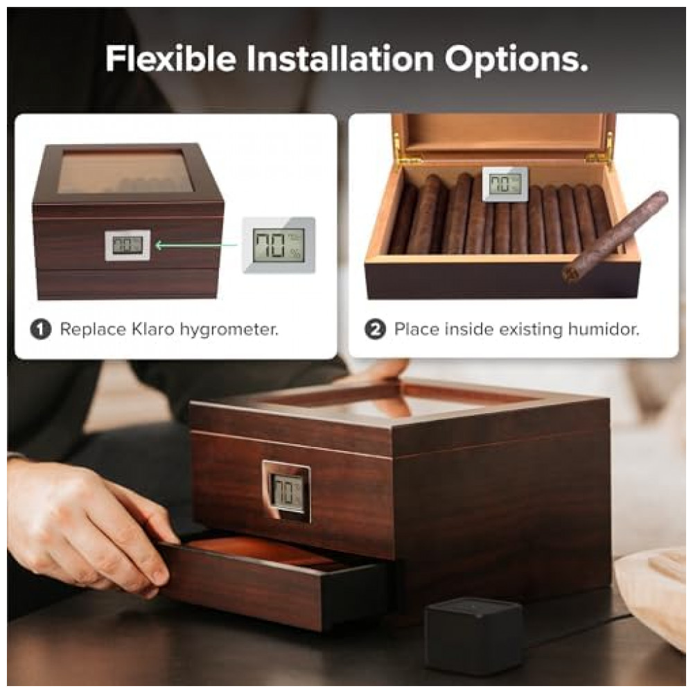 Humidor para Charutos Case Elegance Marrom com Tampa de Vidro e Monitoramento Digital por WiFi