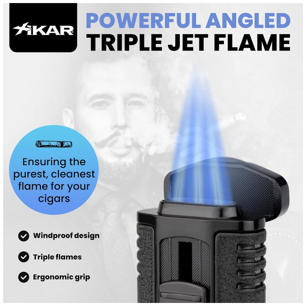 Isqueiro Xikar Tactical Preto Triplo Jato com Resistência ao Vento