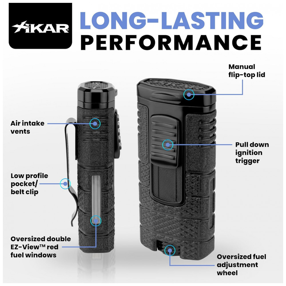 Isqueiro Xikar Tactical Preto Triplo Jato com Resistência ao Vento