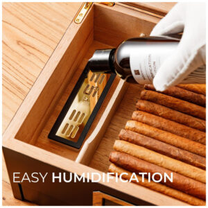 Humidor Woodronic Ébano Capacidade 25 50 Charutos com LED Higrômetro Digital Gaveta Acessórios