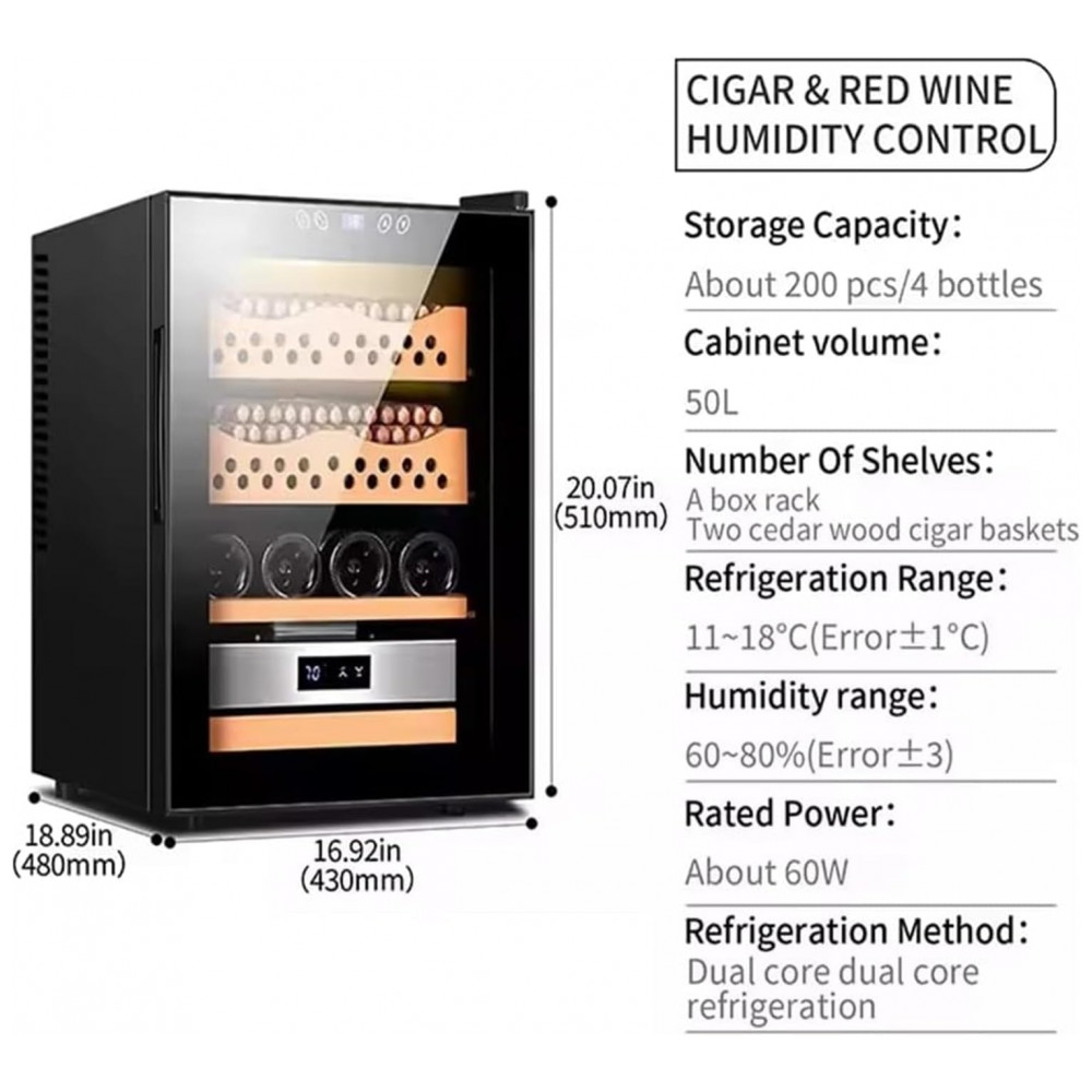 Humidor para Charutos Generic Preto Capacidade 200 300 Unidades com Revestimento Cedro e Higrômetro Digital