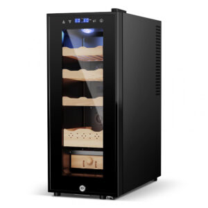 Humidor Elétrico Velieta Marrom e Preto 35L com Prateleiras de Cedro Espanhol e Tela LED 115V