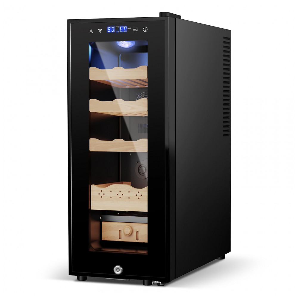 Humidor Elétrico Velieta Marrom e Preto 35L com Prateleiras de Cedro Espanhol e Tela LED 115V