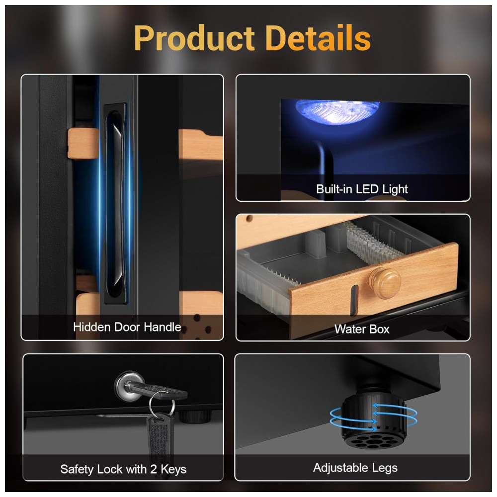 Humidor Elétrico Velieta Marrom e Preto 35L com Prateleiras de Cedro Espanhol e Tela LED 115V