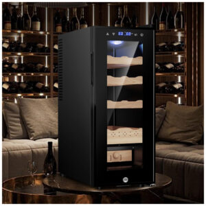 Humidor Elétrico Velieta Marrom e Preto 35L com Prateleiras de Cedro Espanhol e Tela LED 115V