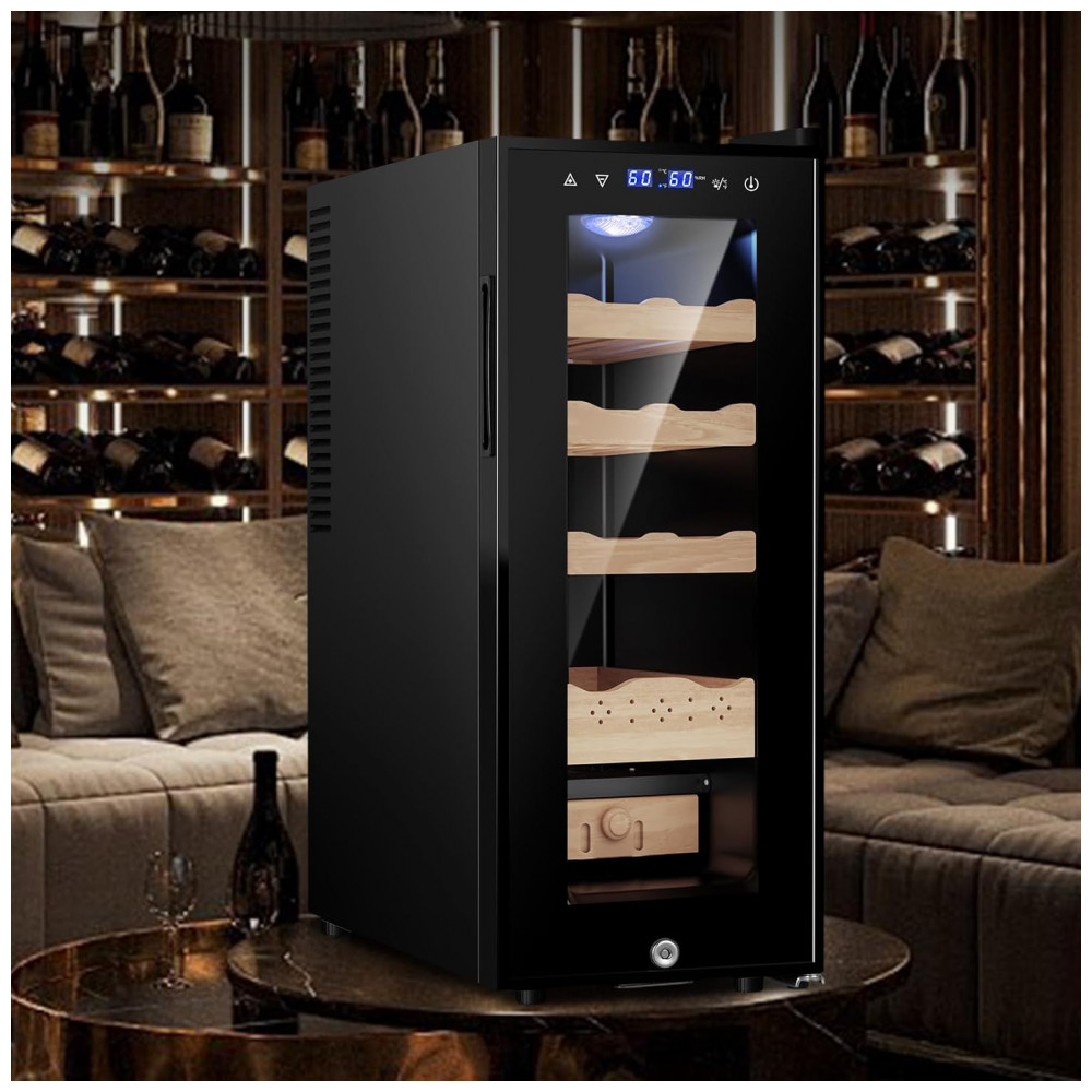 Humidor Elétrico Velieta Marrom e Preto 35L com Prateleiras de Cedro Espanhol e Tela LED 115V