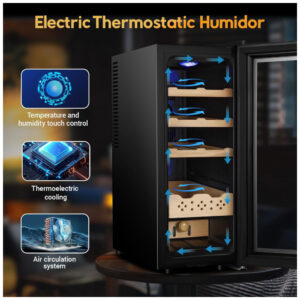 Humidor Elétrico Velieta Marrom e Preto 35L com Prateleiras de Cedro Espanhol e Tela LED 115V