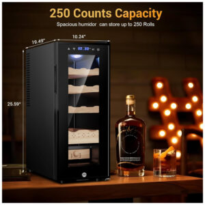 Humidor Elétrico Velieta Marrom e Preto 35L com Prateleiras de Cedro Espanhol e Tela LED 115V