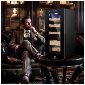 Humidor Elétrico Velieta Marrom e Preto 35L com Prateleiras de Cedro Espanhol e Tela LED 115V
