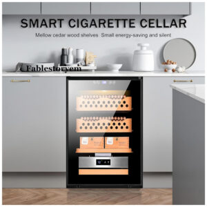 Humidor Elétrico Fablestoryem Preto 50L com Controle de Temperatura e Umidade para 200 300 Charutos 110V