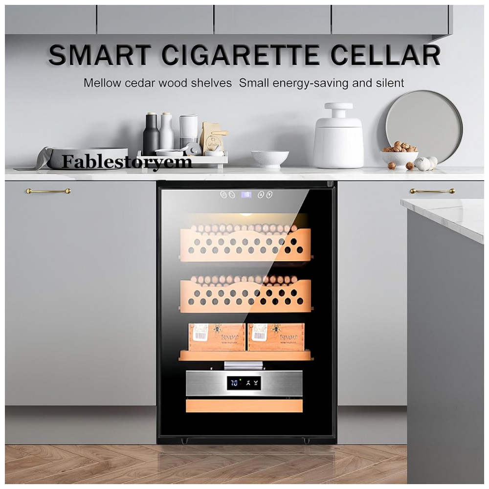 Humidor Elétrico Fablestoryem Preto 50L com Controle de Temperatura e Umidade para 200 300 Charutos 110V