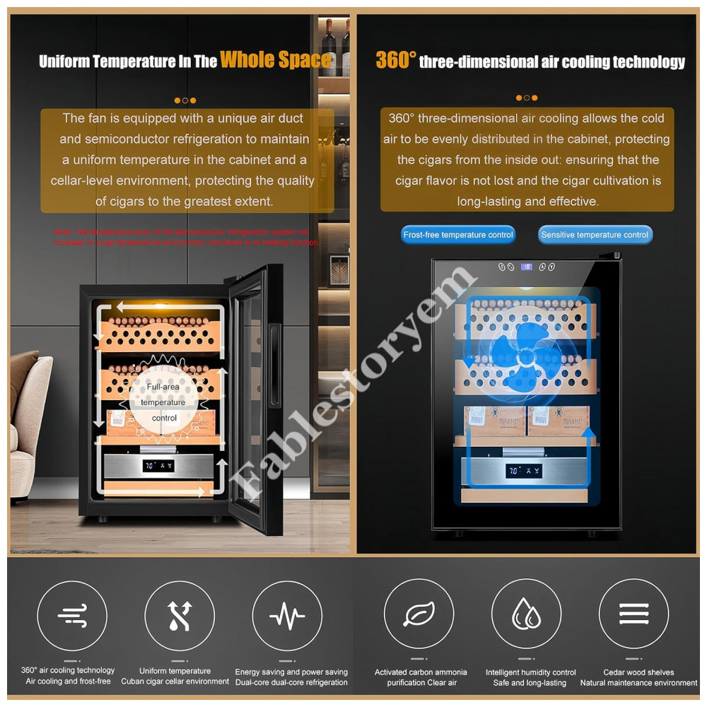 Humidor Elétrico Fablestoryem Preto 50L com Controle de Temperatura e Umidade para 200 300 Charutos 110V