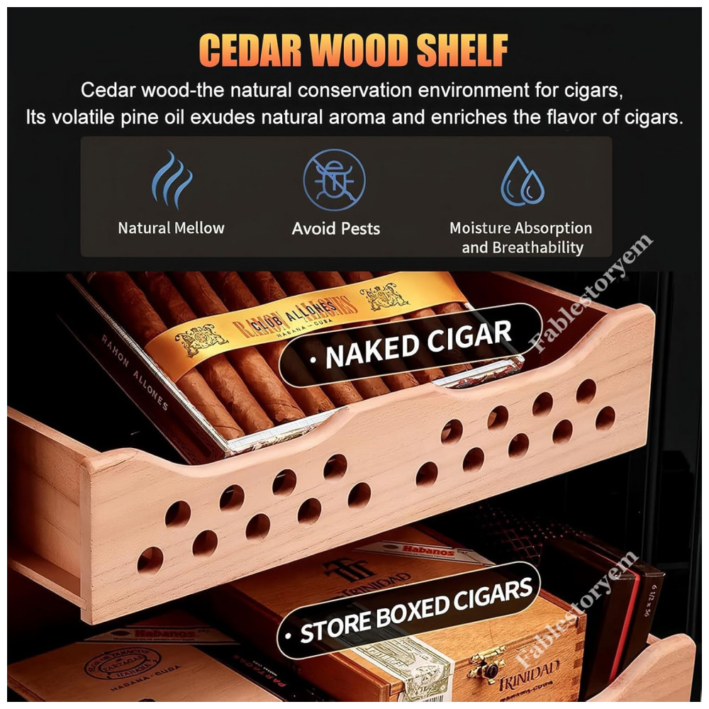 Humidor Elétrico Fablestoryem Preto 50L com Controle de Temperatura e Umidade para 200 300 Charutos 110V