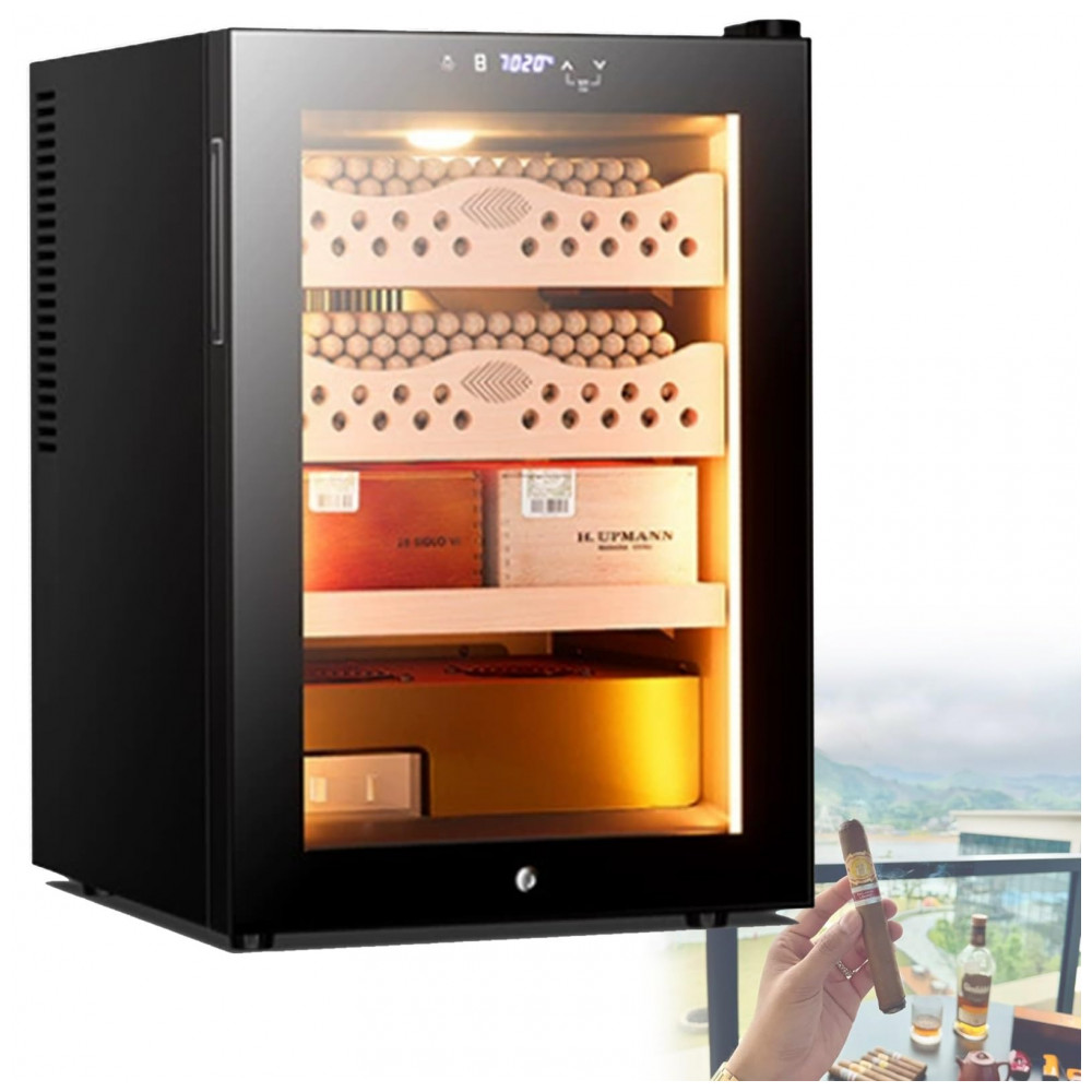 Humidor Elétrico Tsampa 50L para 200 300 Charutos com Controle de Temperatura e Gavetas de Cedro Espanhol 110V
