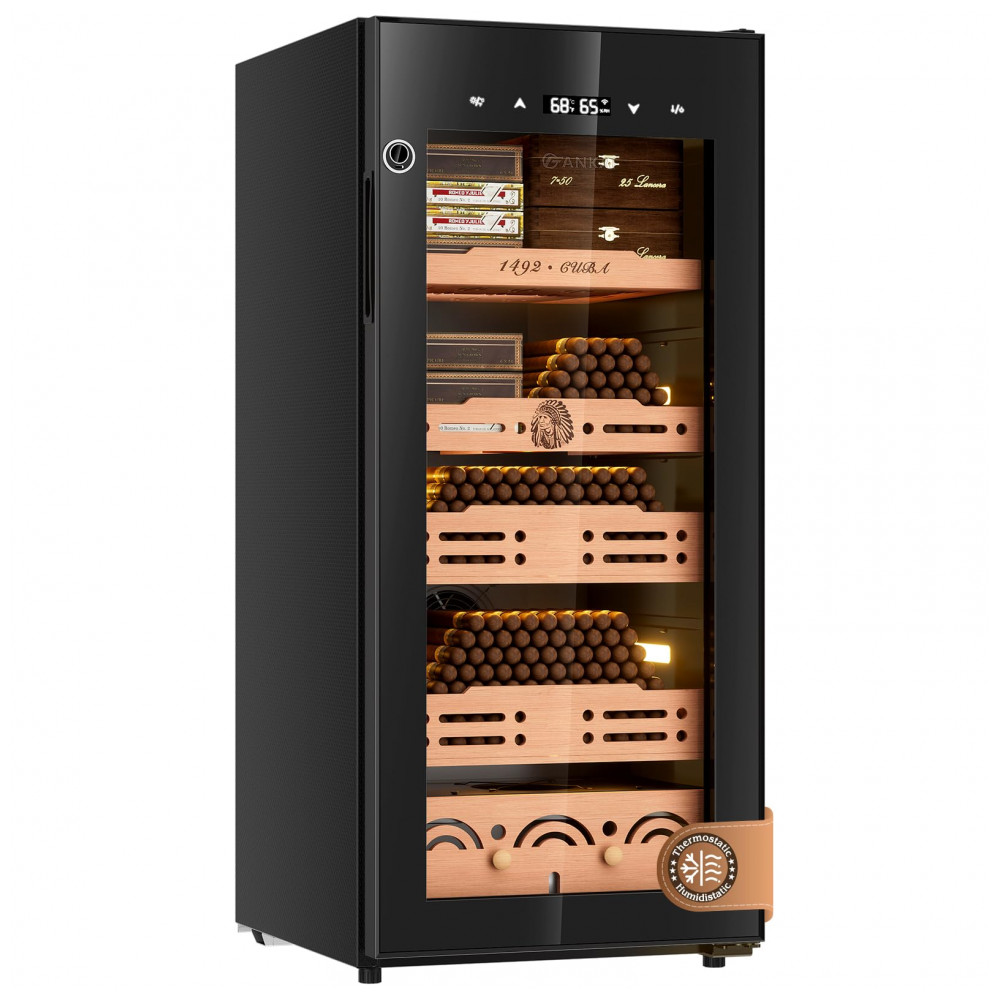 Humidor Elétrico FANKAI Preto 105L Controle Termostático Umidostático Prateleiras Cedro LED Fechadura Digital 110V