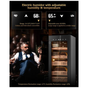 Humidor Elétrico FANKAI Preto 105L Controle Termostático Umidostático Prateleiras Cedro LED Fechadura Digital 110V