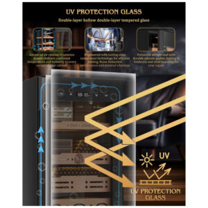 Humidor Elétrico FANKAI Preto 105L Controle Termostático Umidostático Prateleiras Cedro LED Fechadura Digital 110V