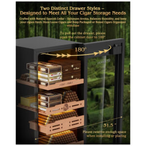 Humidor Elétrico FANKAI Preto 105L Controle Termostático Umidostático Prateleiras Cedro LED Fechadura Digital 110V