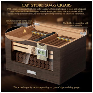 Humidor TISFA Marrom Madeira de Cedro com 2 Higrômetros Digitais e Sistema de Umidificação 50 65 Charutos