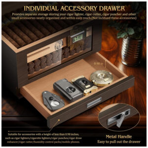Humidor TISFA Marrom Madeira de Cedro com 2 Higrômetros Digitais e Sistema de Umidificação 50 65 Charutos