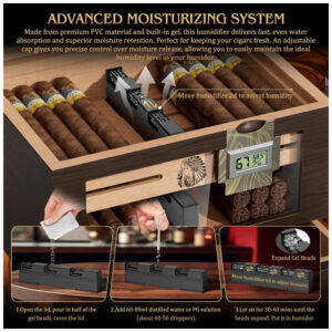 Humidor TISFA Marrom Madeira de Cedro com 2 Higrômetros Digitais e Sistema de Umidificação 50 65 Charutos