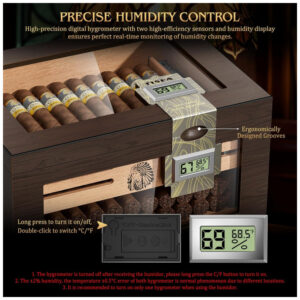 Humidor TISFA Marrom Madeira de Cedro com 2 Higrômetros Digitais e Sistema de Umidificação 50 65 Charutos