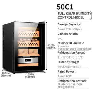 Adega Eletrônica PPOIUYK Preta para 200 300 Charutos com Controle Digital de Temperatura e Umidade 110V