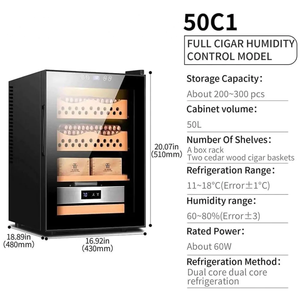Adega Eletrônica PPOIUYK Preta para 200 300 Charutos com Controle Digital de Temperatura e Umidade 110V