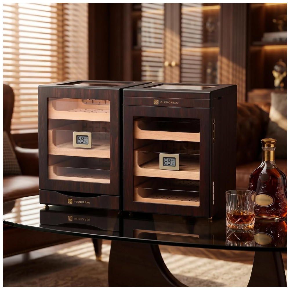 Gabinete Humidor Glencreag Marrom Avermelhado 150 Charutos LED 110V