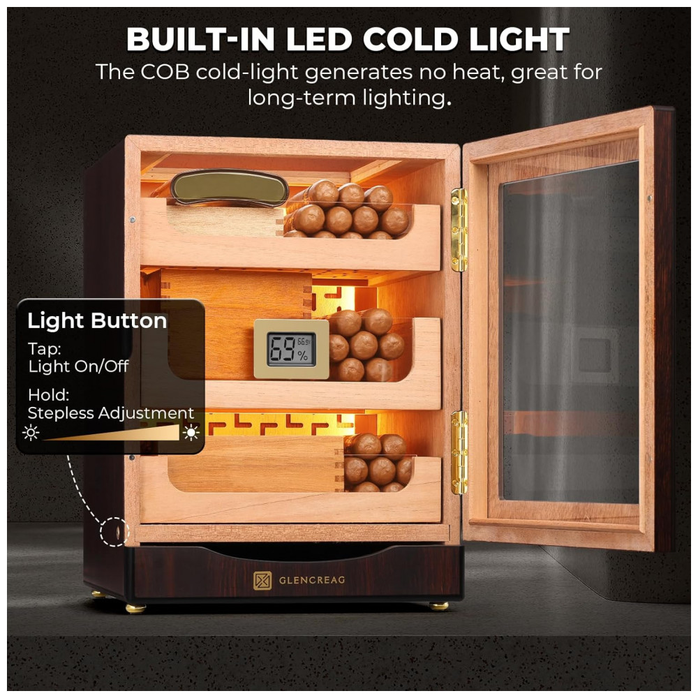 Gabinete Humidor Glencreag Marrom Avermelhado 150 Charutos LED 110V