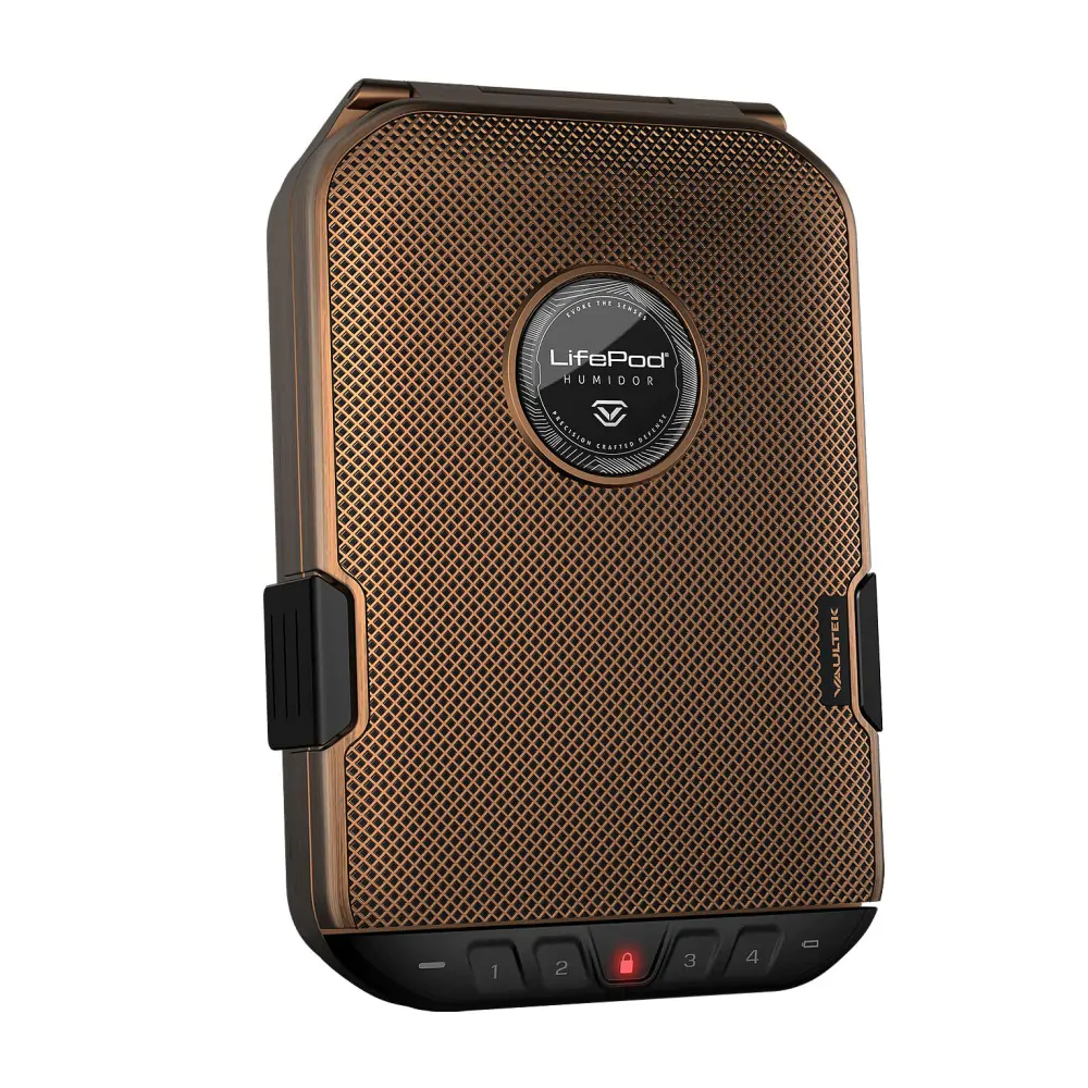 Estojo Porta Charutos VAULTEK LifePod Bronze Antigo à Prova d Água com Trava Eletrônica e Teclado Retroiluminado