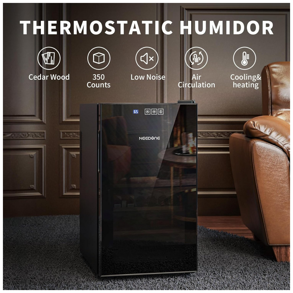 Humidor Eletrônico NEEDONE Preto Capacidade 350 Charutos Resfriamento e Aquecimento 48L