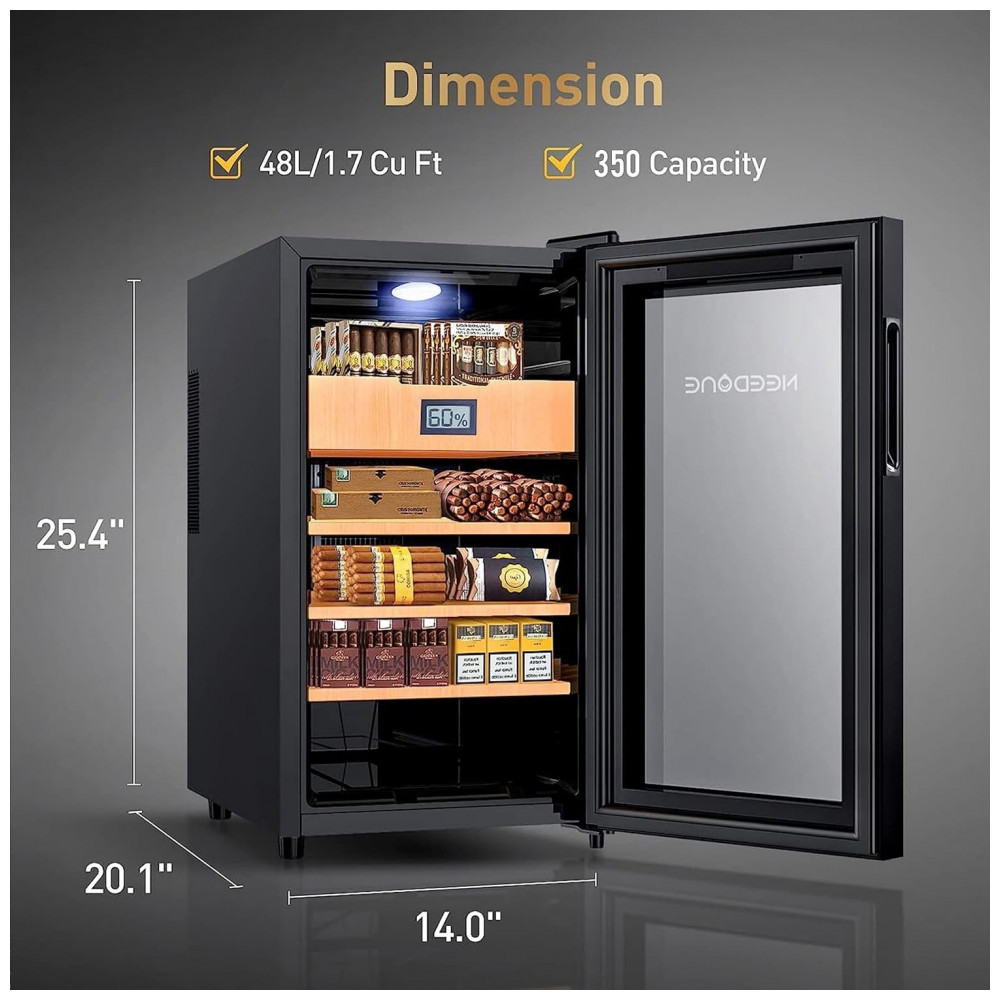 Humidor Eletrônico NEEDONE Preto Capacidade 350 Charutos Resfriamento e Aquecimento 48L