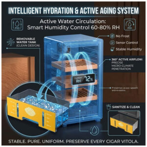 Humidor Elétrico Cabinet Koyike Preto 52L com Controle Climático para 350 Charutos Cedro Espanhol 220V