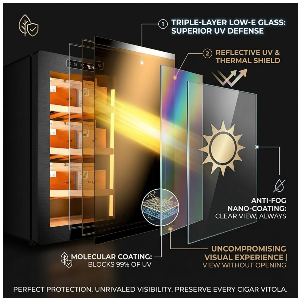 Humidor Elétrico Cabinet Koyike Preto 52L com Controle Climático para 350 Charutos Cedro Espanhol 220V