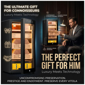Humidor Elétrico Cabinet Koyike Preto 52L com Controle Climático para 350 Charutos Cedro Espanhol 220V
