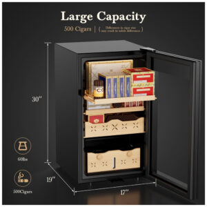 Gabinete Eletrônico Mirfee Preto 65L Controle Temperatura e Umidade Cedro Espanhol Display LED 110V