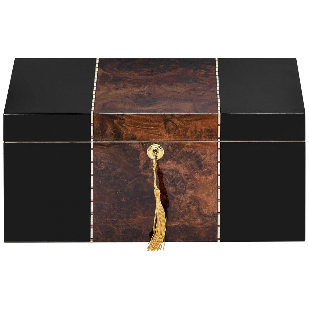Humidor de Mesa Supreme Preto com Incrustações de Raiz de Nogueira para 45 80 Charutos