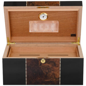 Humidor de Mesa Supreme Preto com Incrustações de Raiz de Nogueira para 45 80 Charutos
