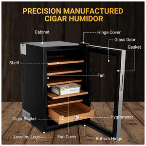 Humidor Elétrico MERXENG Preto 70L Controle Temperatura Prateleiras Cedro Espanhol 110V
