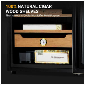 Humidor Elétrico MERXENG Preto 70L Controle Temperatura Prateleiras Cedro Espanhol 110V