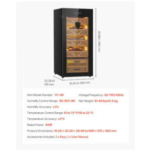 Gabinete Humidor Elétrico VEVOR Preto 88L para 1000 Charutos com Compressor 110V
